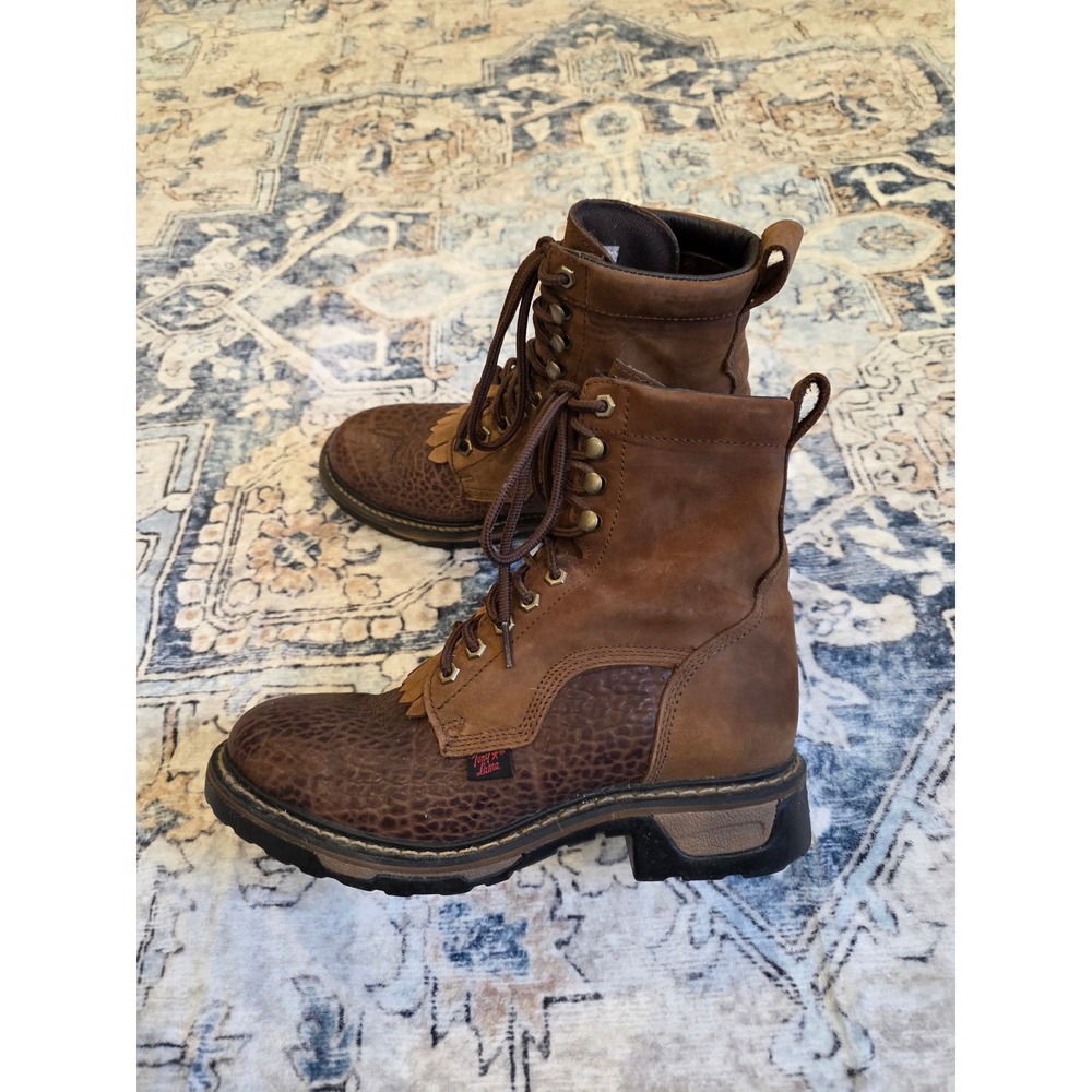 Tony Lama TLX Men's 8.5 Brown Round Toe 8" Shaft Bullhide‎ Leather Boots